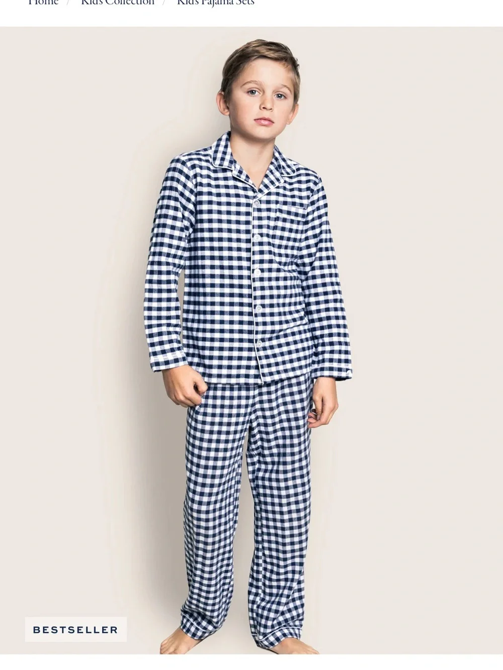 Petite Plume Kid’s Twill Pajama Set in Navy Gingham 3T